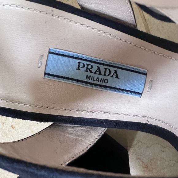 Blue Suede Prada Platform Heels - Picture 7 of 8